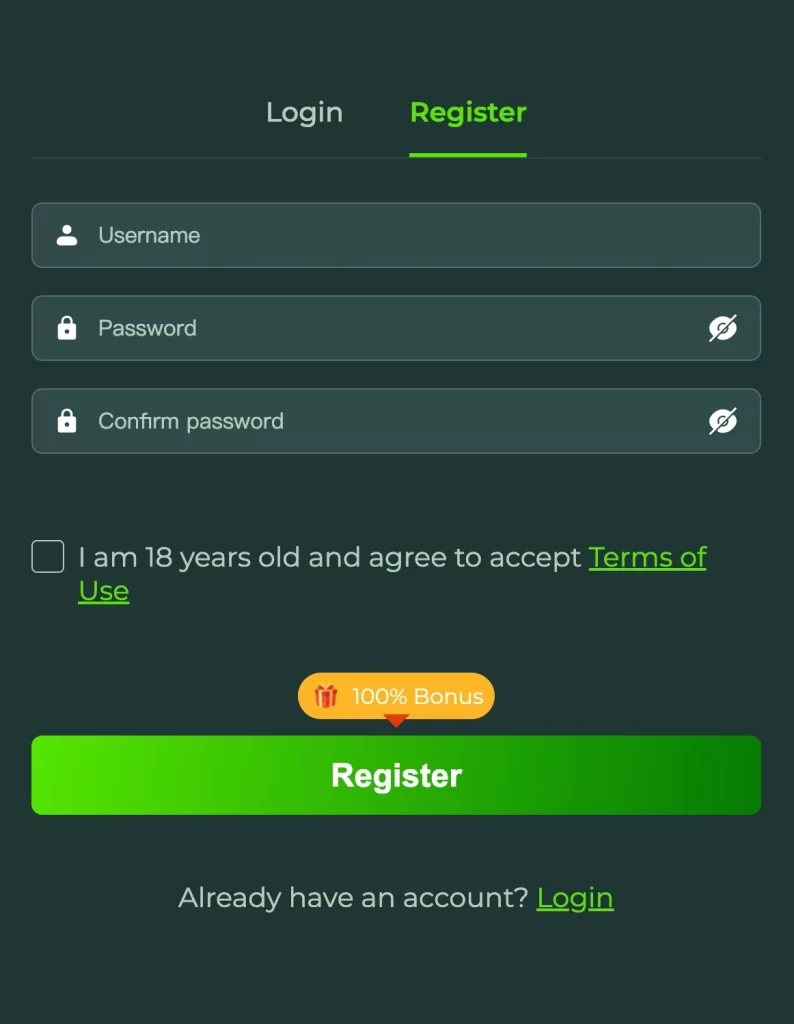 PH778 user registration form on online casino homepage